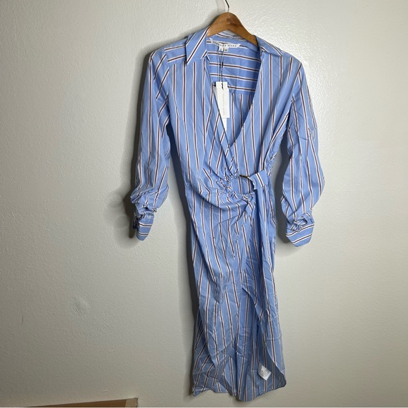 NWT Veronica Beard Afton Shirt Wrap Dress Striped Blue Size 2 - Picture 4 of 15